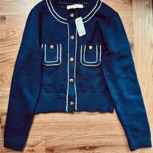 LOFT Navy Sweater with White Accents